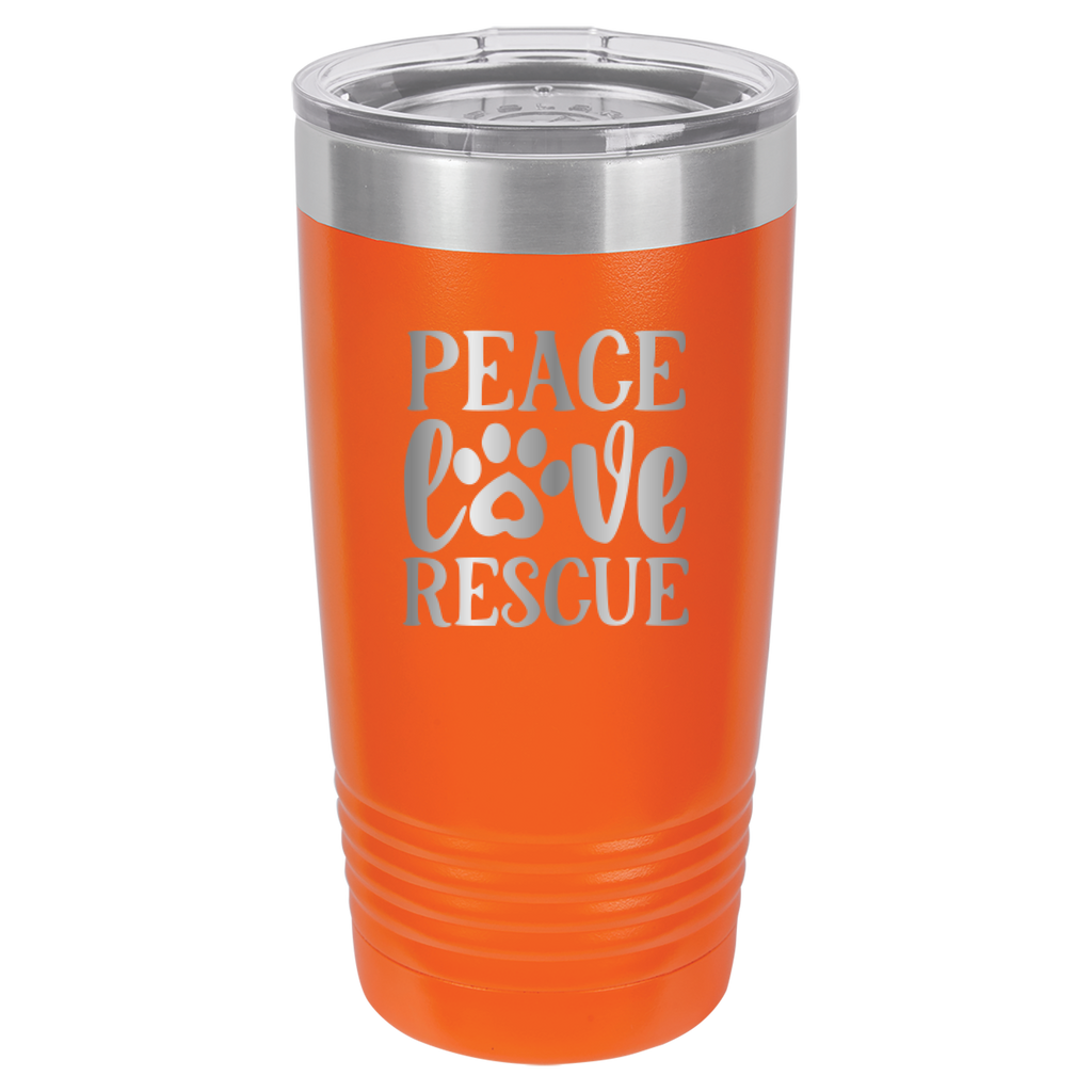 Peace, Love, Rescue - 20oz Polar Camel Tumbler - Orange image