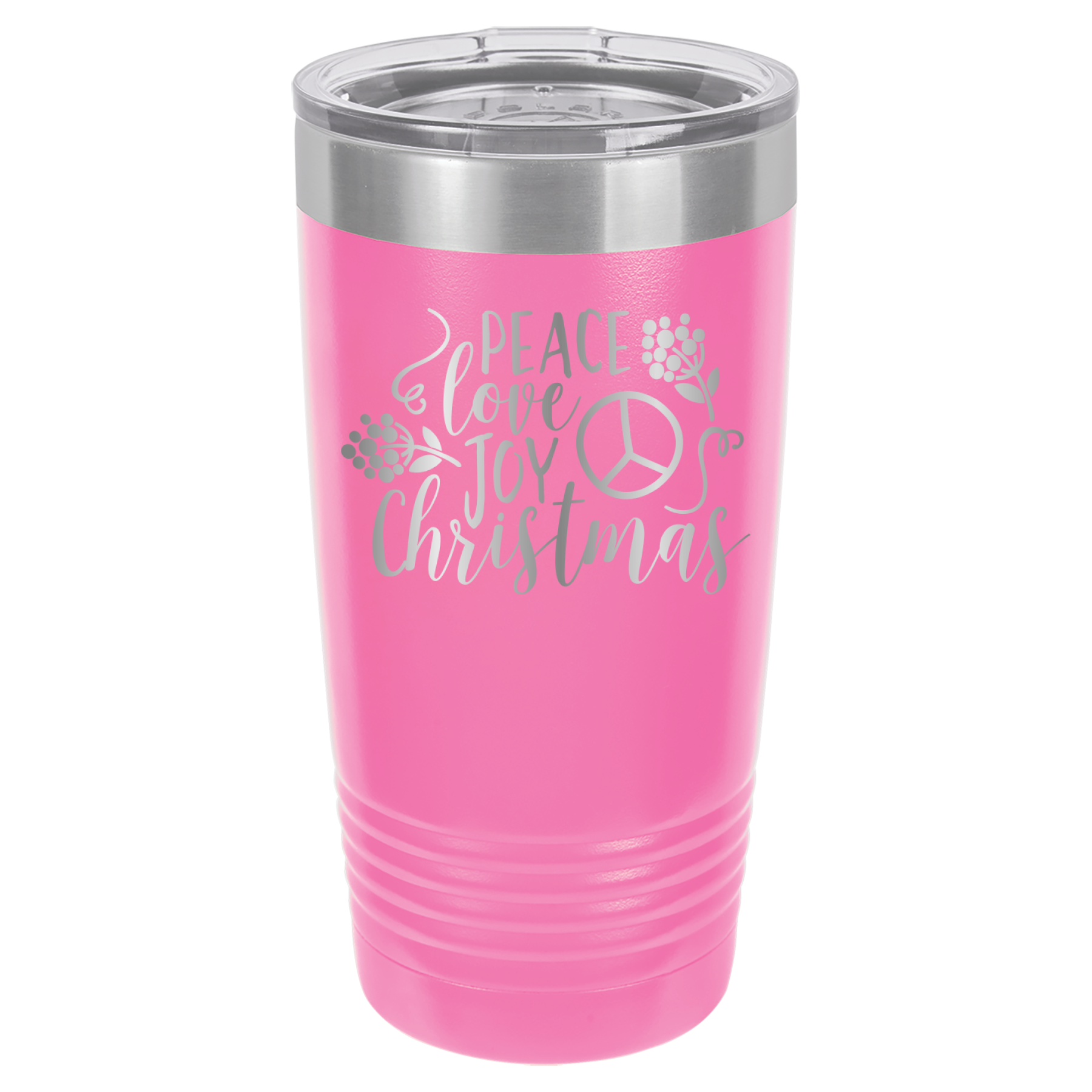 Peace Love Joy - Christmas - 20oz Polar Camel Tumbler - Pink image