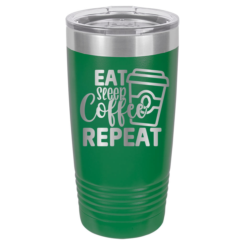 Eat, Sleep, Coffee, Repeat - 20oz Polar Camel Tumbler - For Coffee Lovers! - Green image