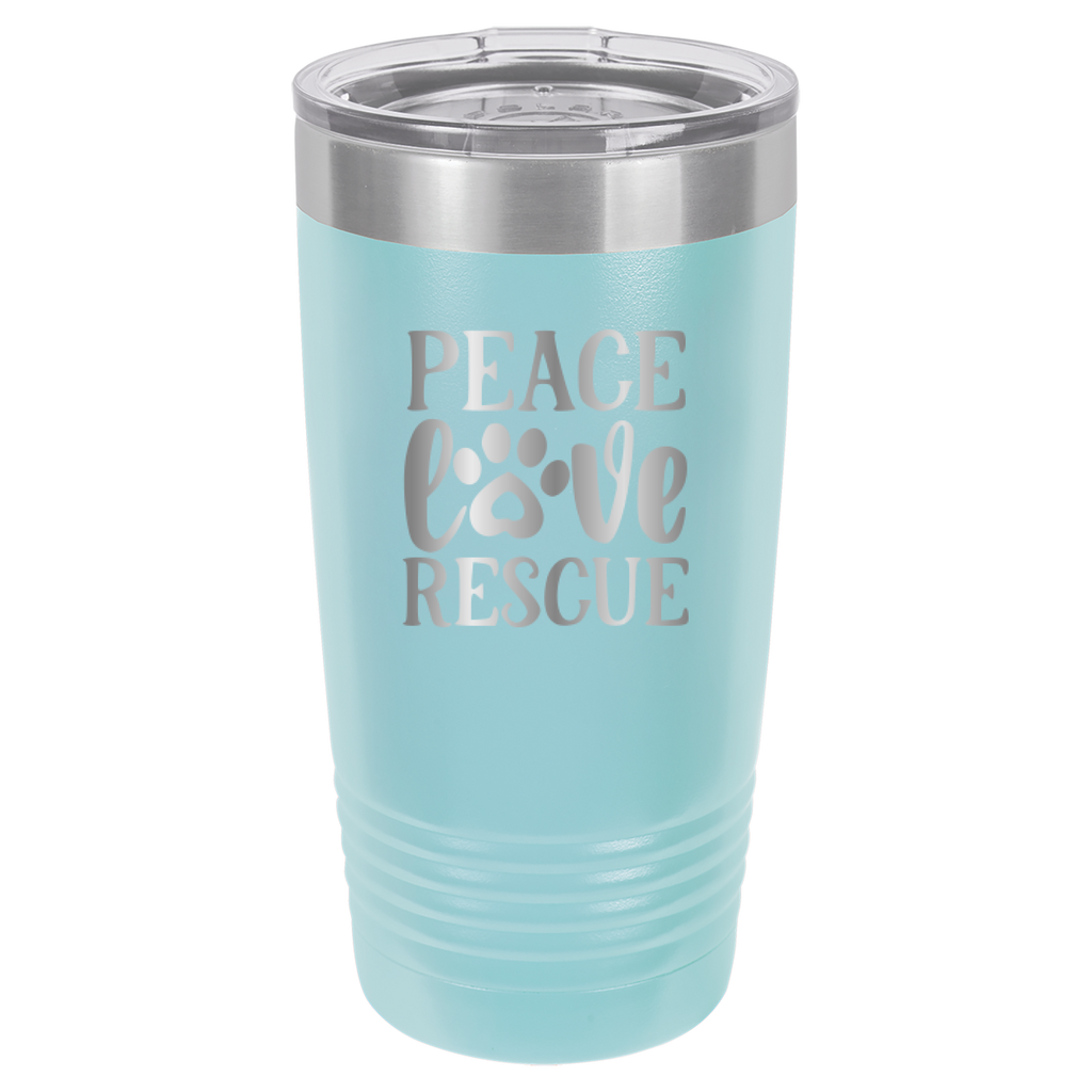 Peace, Love, Rescue - 20oz Polar Camel Tumbler - Light Blue image