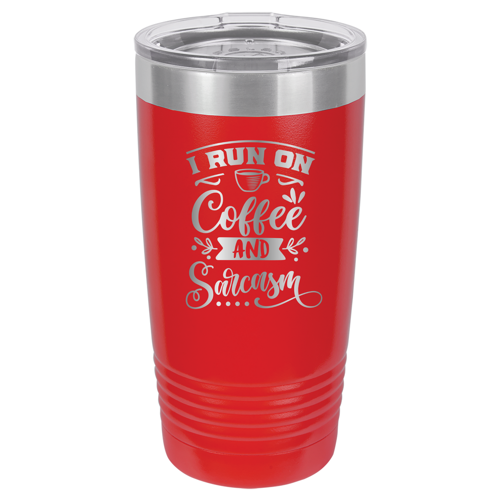 I Run On Coffee and Sarcasm - 20oz Polar Camel Tumbler - Red image