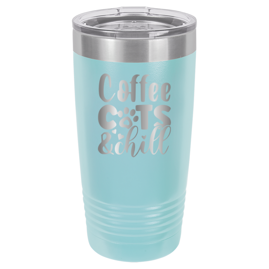 Coffee, Cats, And Chill - 20oz Polar Camel Tumbler - Light Blue image