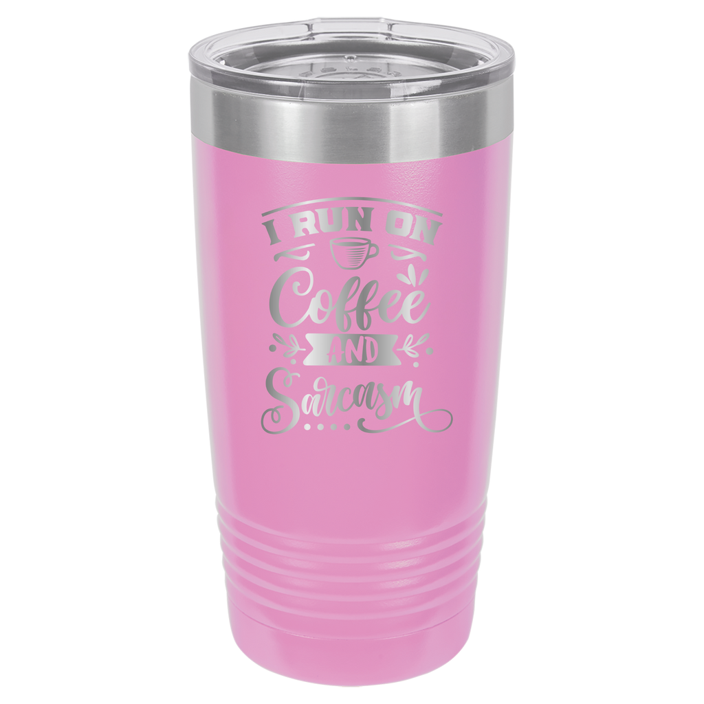 I Run On Coffee and Sarcasm - 20oz Polar Camel Tumbler - Light Purple image