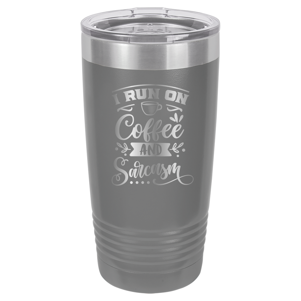 I Run On Coffee and Sarcasm - 20oz Polar Camel Tumbler - Gray image