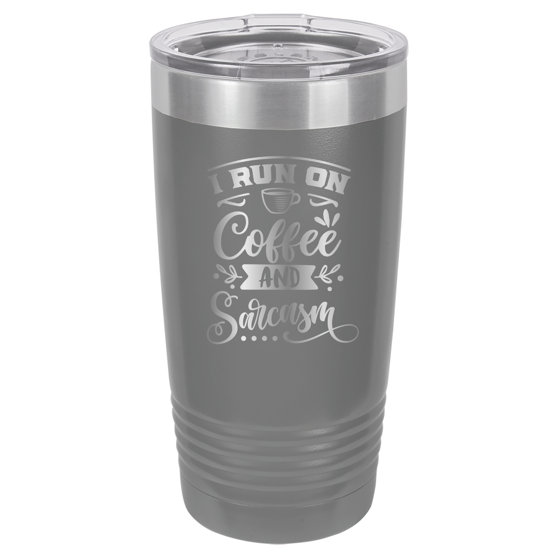 I Run On Coffee and Sarcasm - 20oz Polar Camel Tumbler - Gray image
