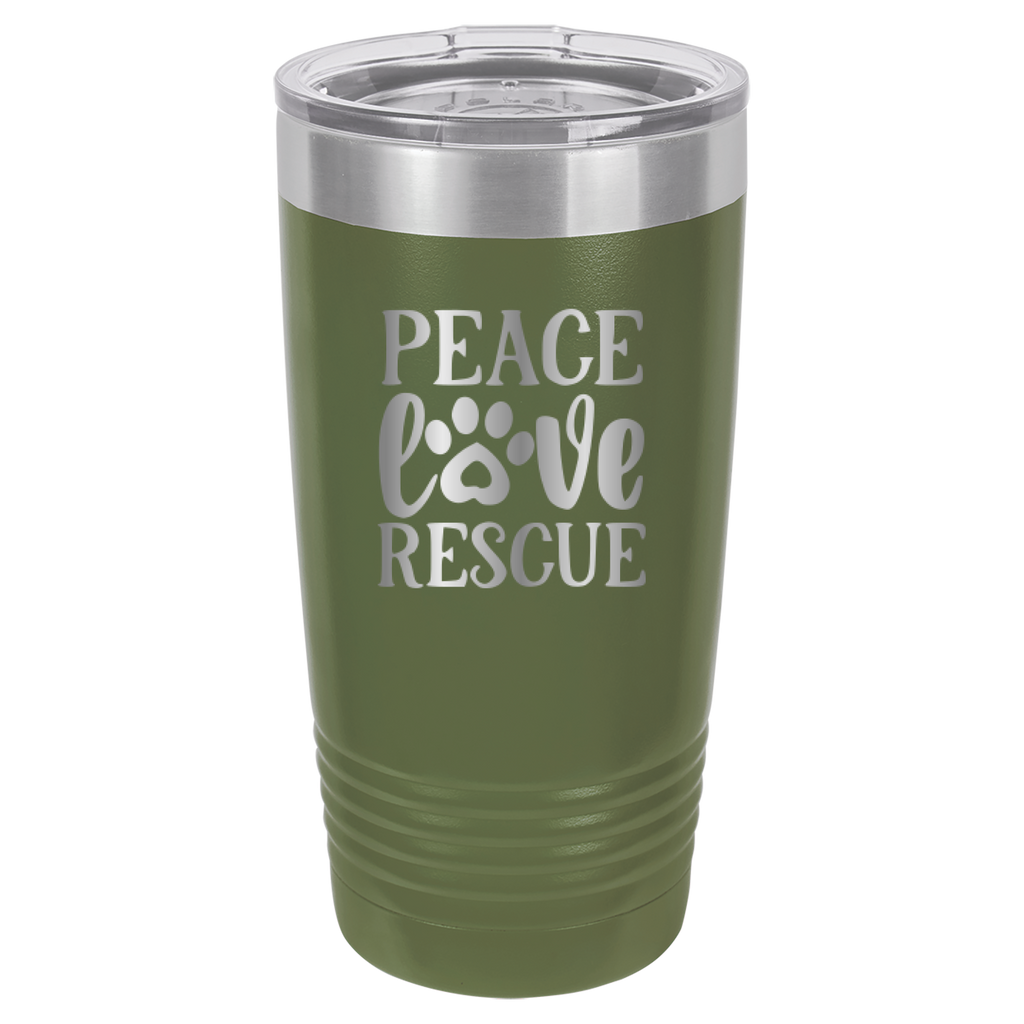 Peace, Love, Rescue - 20oz Polar Camel Tumbler - Olive Green image