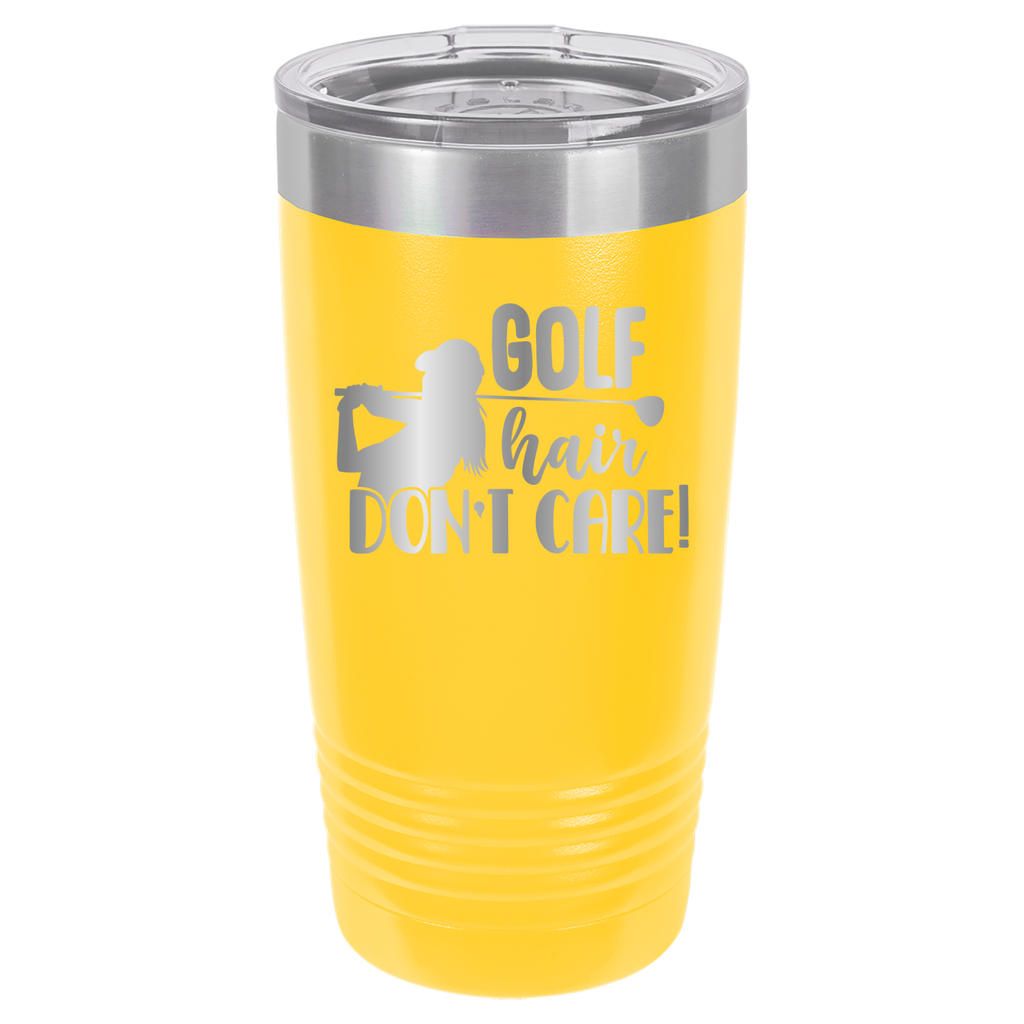 Golf Hair, Don't Care - 20oz Polar Camel Tumbler - Yellow image