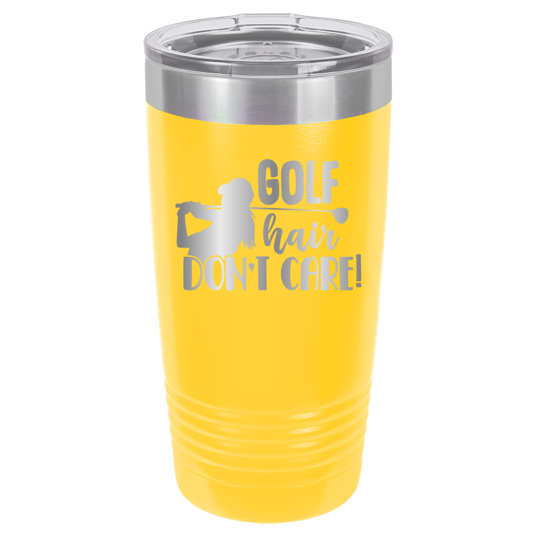 Golf Hair, Don't Care - 20oz Polar Camel Tumbler - Yellow image