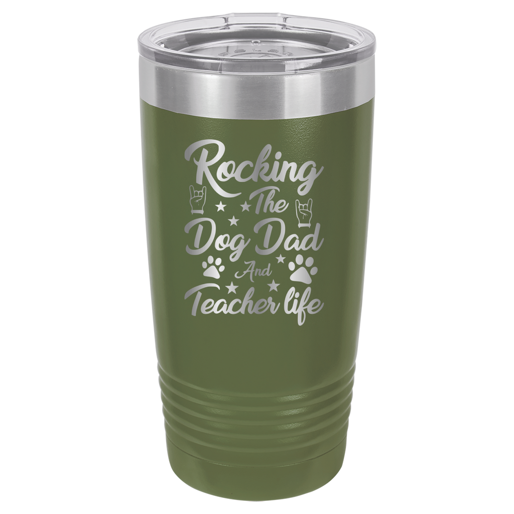 Rocking The Dog Dad And Teacher Life - 20oz Polar Camel Tumbler - Olive Green image