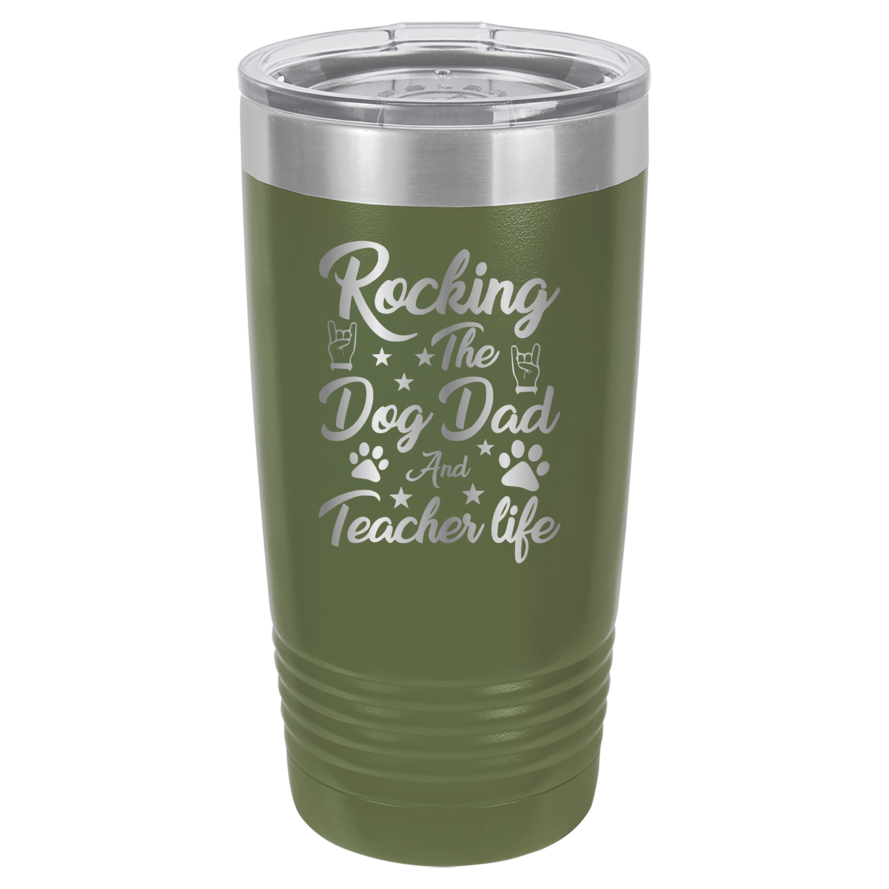 Rocking The Dog Dad And Teacher Life - 20oz Polar Camel Tumbler - Olive Green image