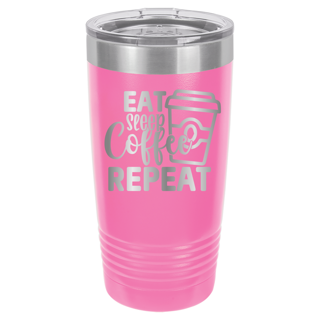 Eat, Sleep, Coffee, Repeat - 20oz Polar Camel Tumbler - For Coffee Lovers! - Pink image