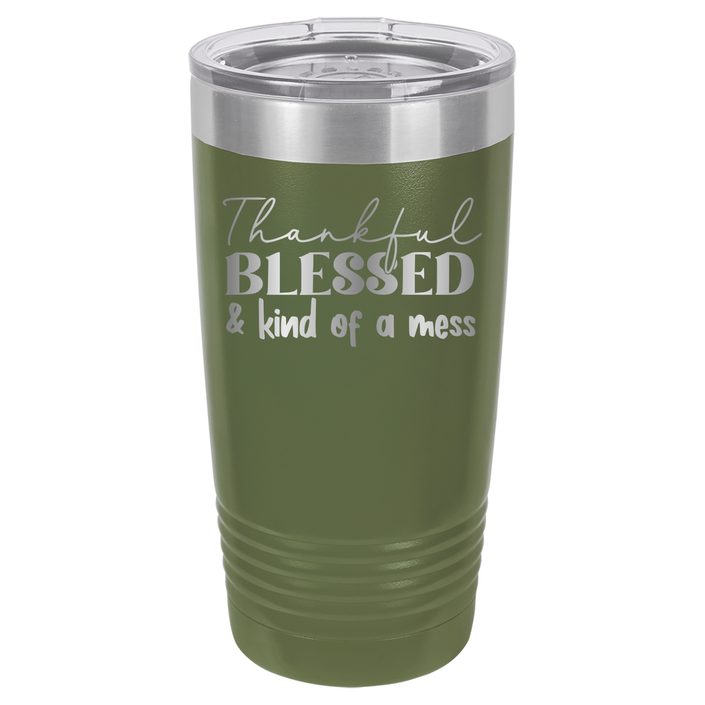 Thankful, Blessed, And Kind Of A Mess - 20oz Polar Camel Tumbler - Olive Green image