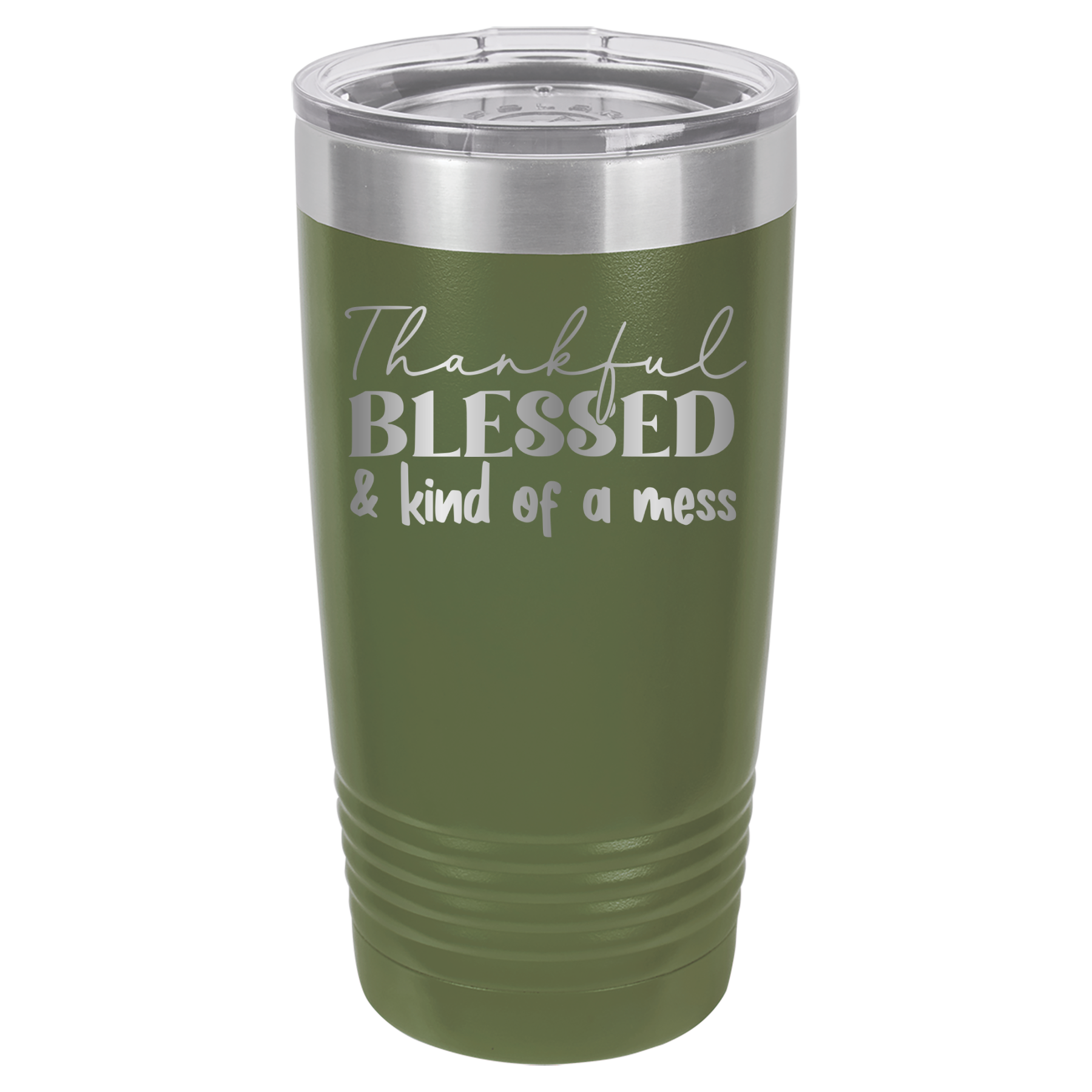 Thankful, Blessed, And Kind Of A Mess - 20oz Polar Camel Tumbler - Olive Green image