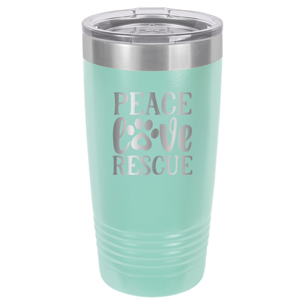 Peace, Love, Rescue - 20oz Polar Camel Tumbler - Teal image