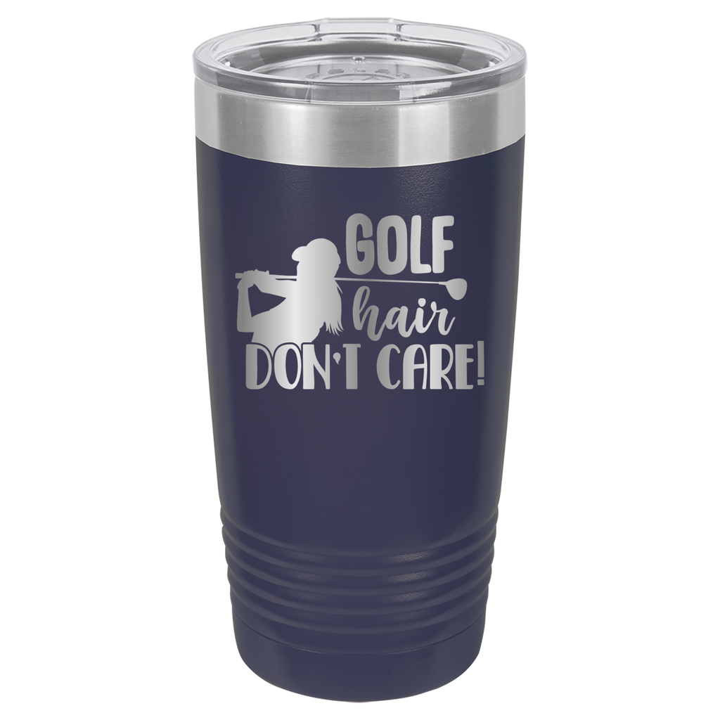 Golf Hair, Don't Care - 20oz Polar Camel Tumbler - Navy image