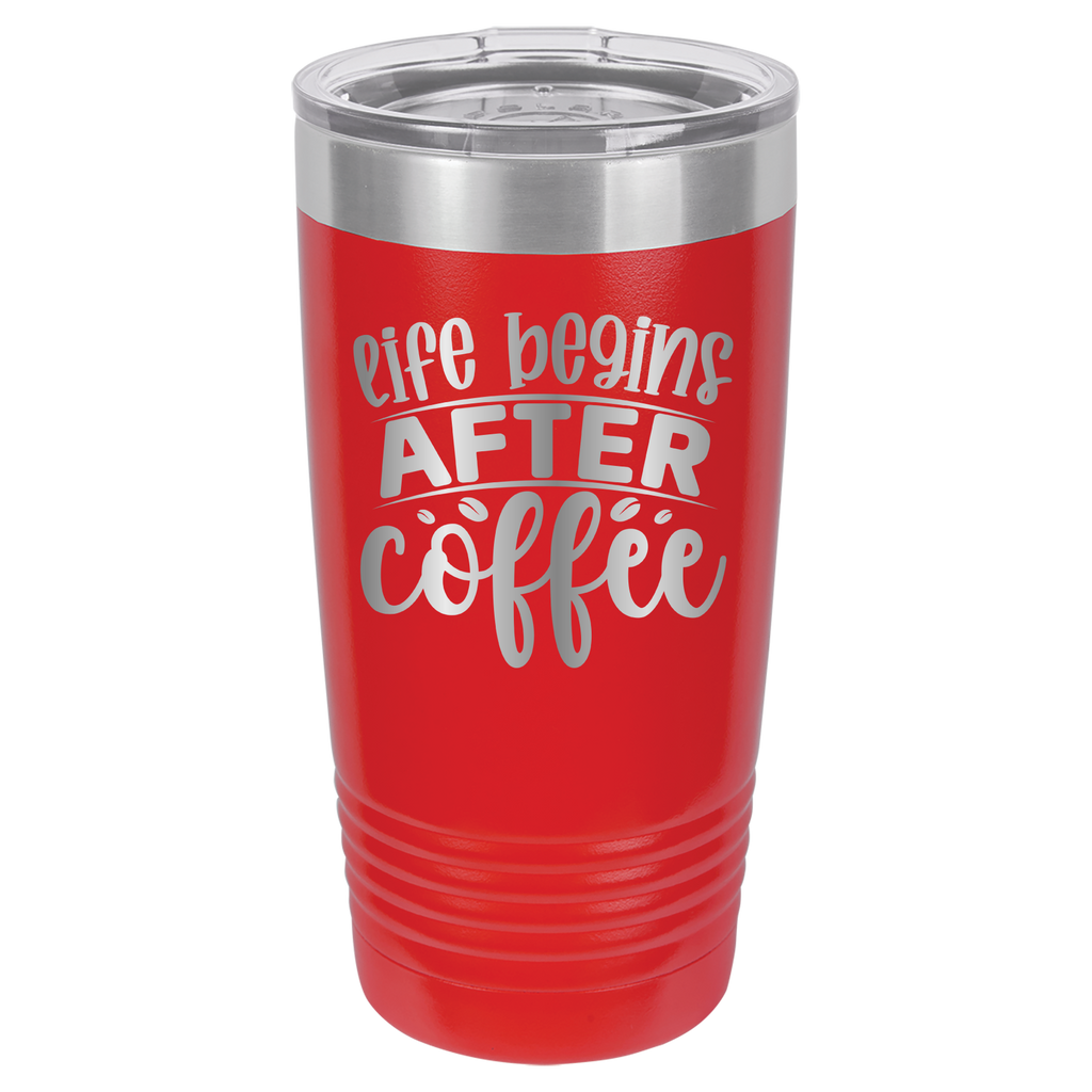 Life Begins After Coffee - 20oz Polar Camel Tumbler - Red image