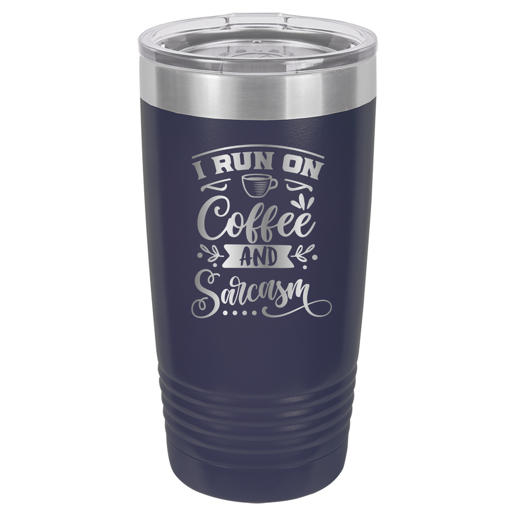 I Run On Coffee and Sarcasm - 20oz Polar Camel Tumbler - Navy image