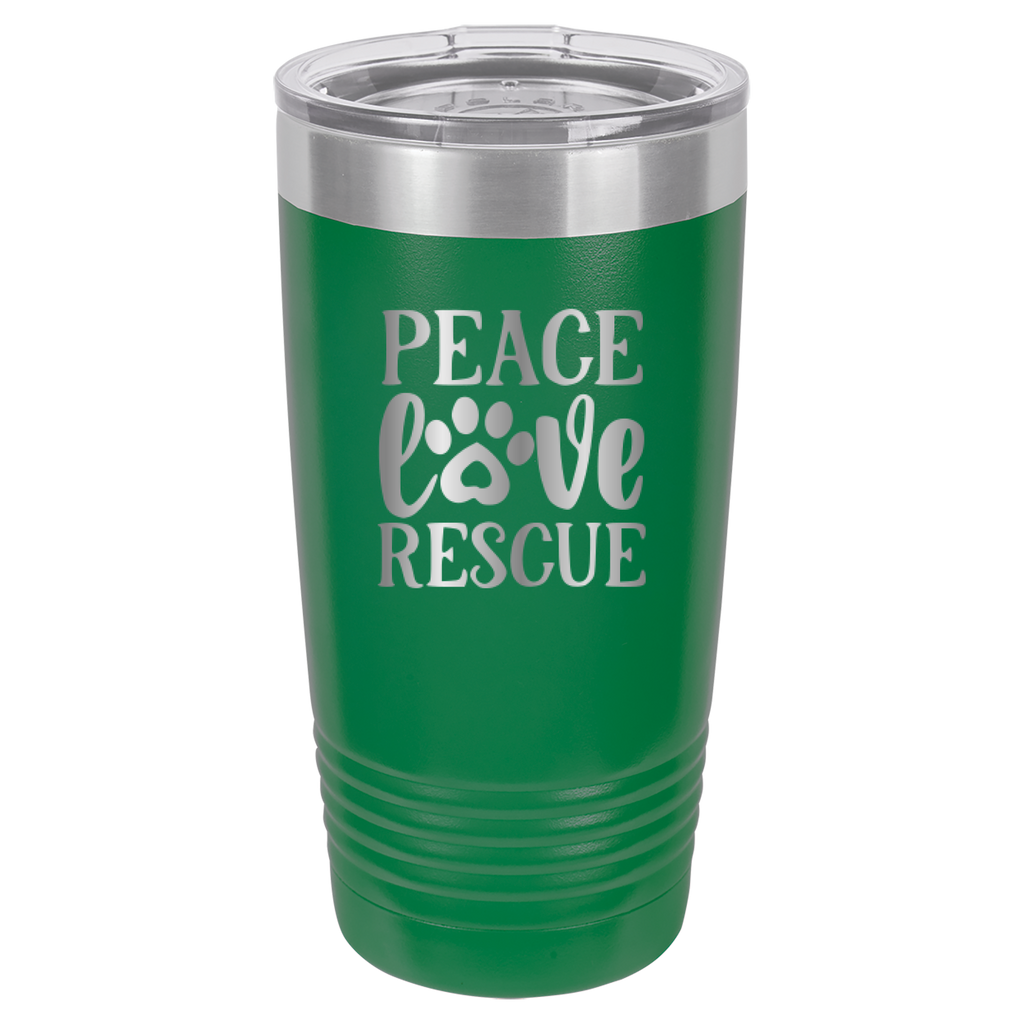 Peace, Love, Rescue - 20oz Polar Camel Tumbler - Green image