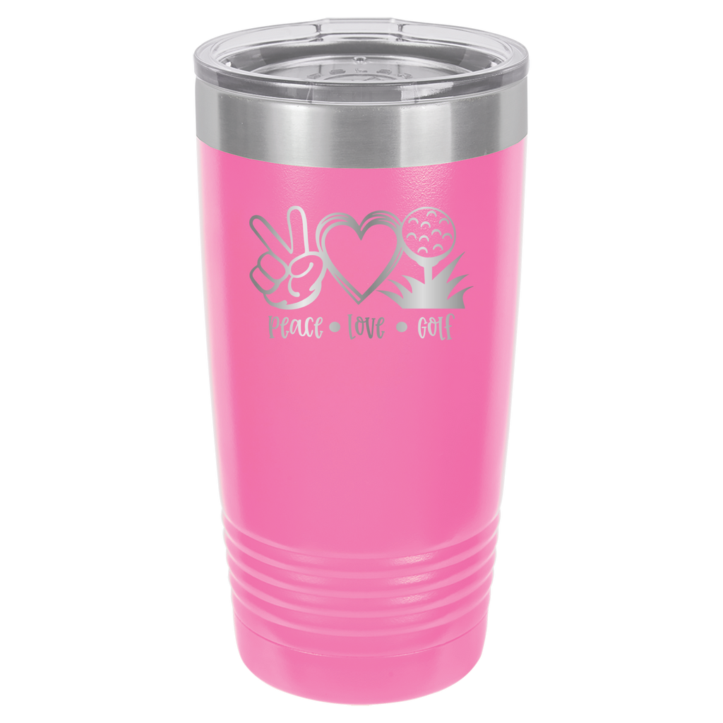 Peace, Love, Golf - 20oz Polar Camel Tumbler - Pink image