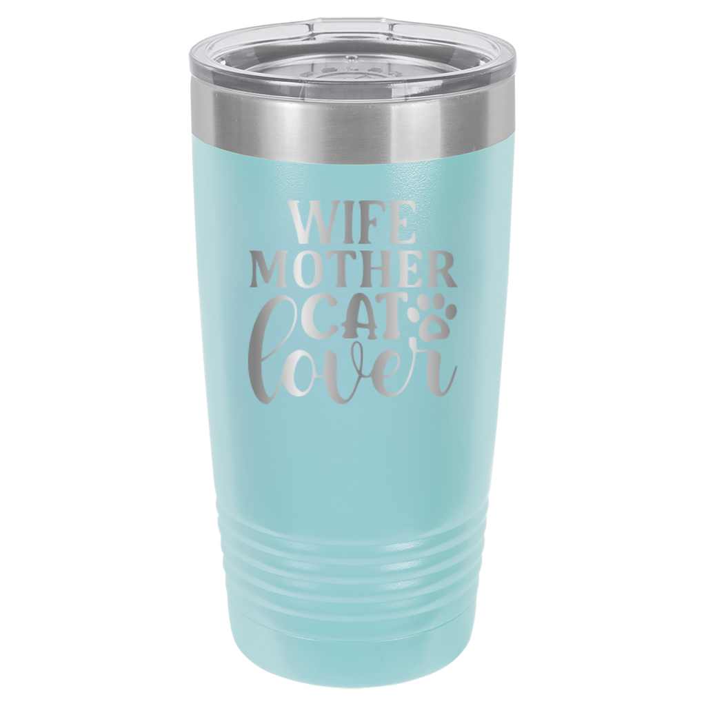 Wife, Mother, Cat Lover - 20oz Polar Camel Tumbler - Light Blue image