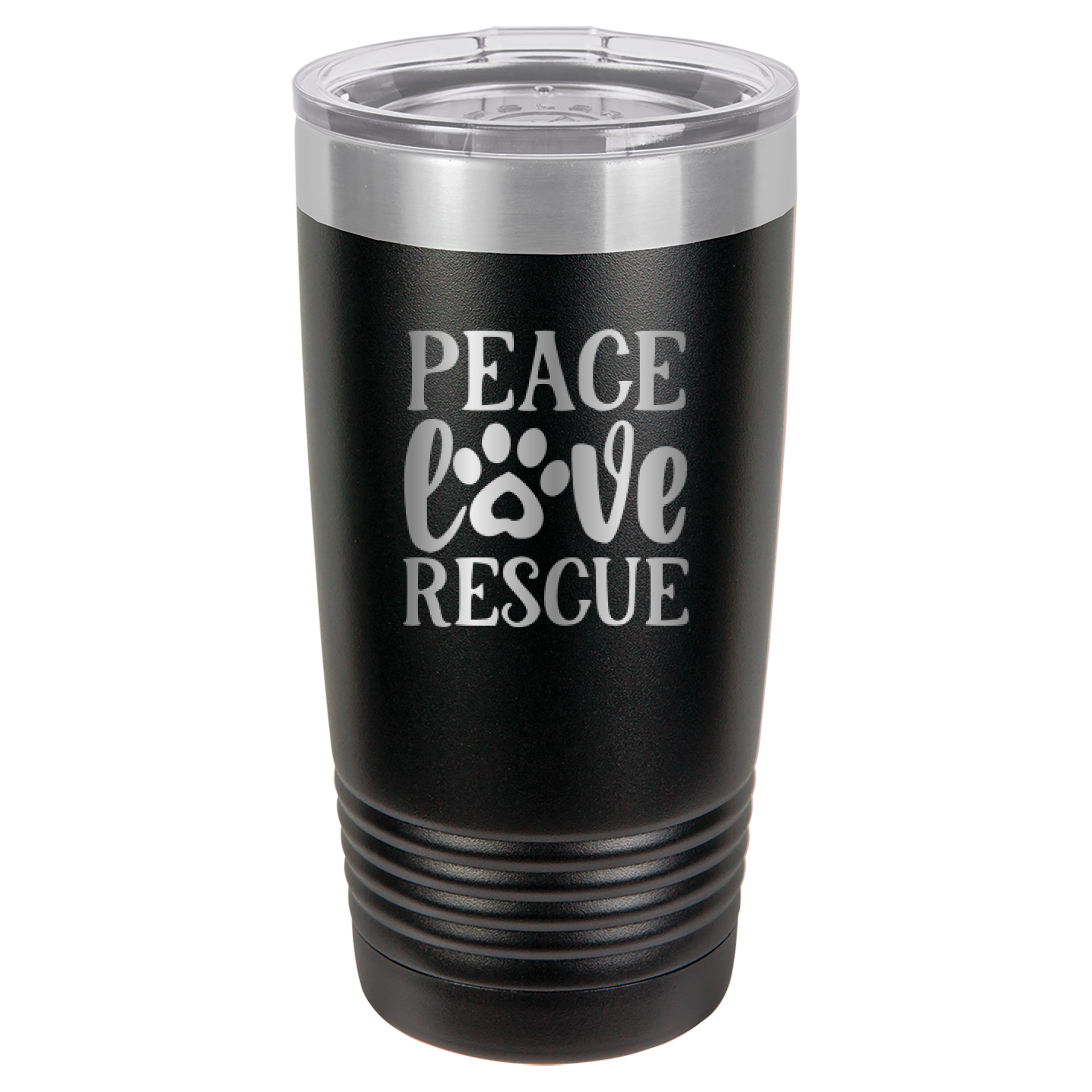 Peace, Love, Rescue - 20oz Polar Camel Tumbler - Black image