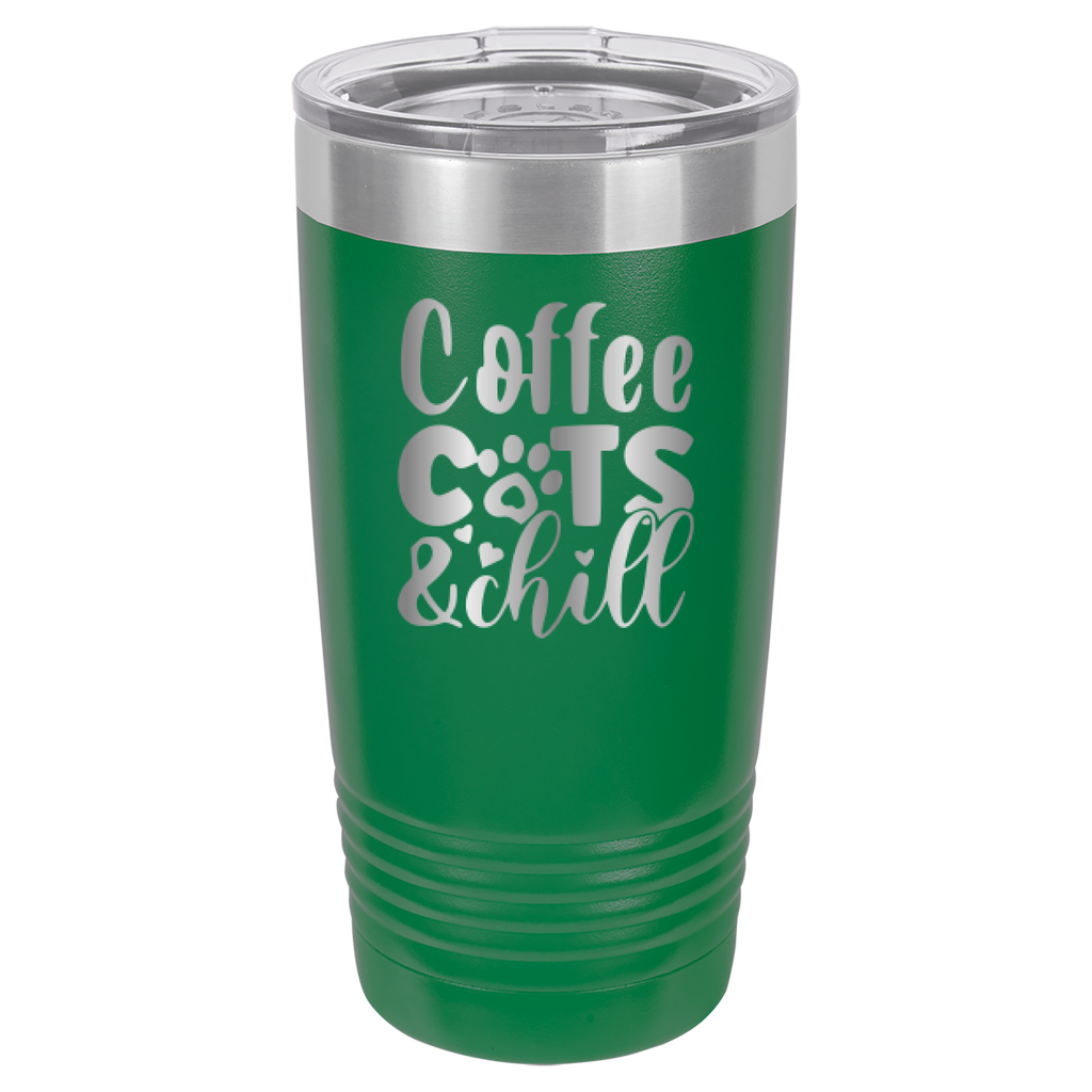 Coffee, Cats, And Chill - 20oz Polar Camel Tumbler - Green image