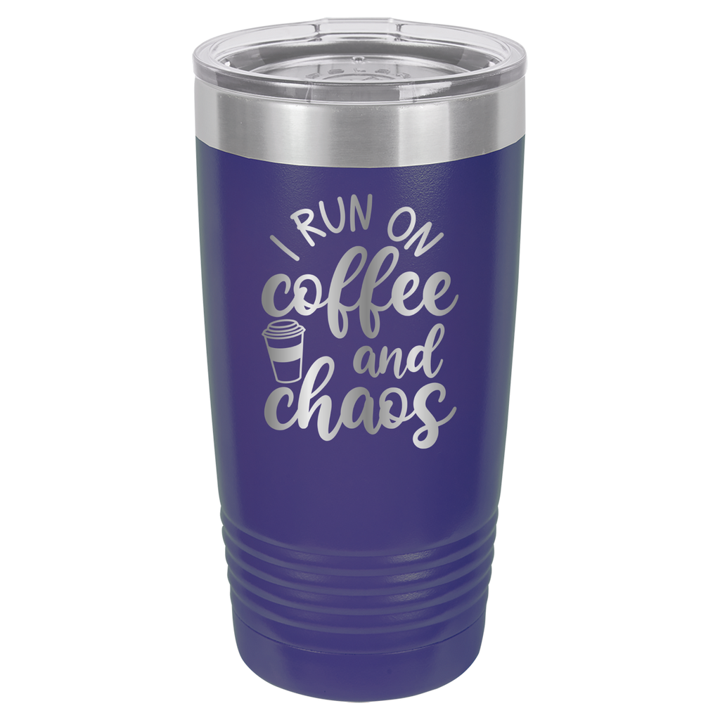 I Run on Coffee and Chaos - 20oz Polar Camel Tumbler - Purple image