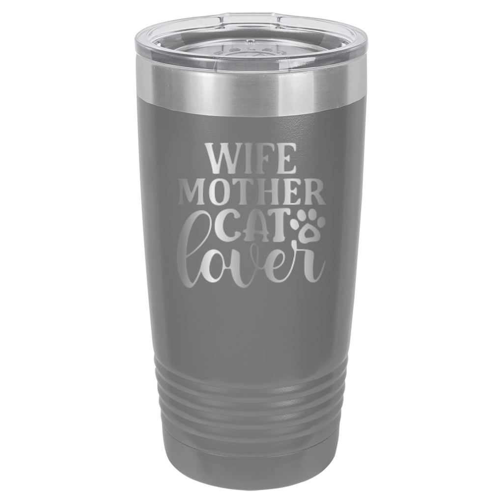Wife, Mother, Cat Lover - 20oz Polar Camel Tumbler - Gray image