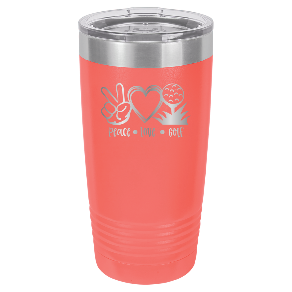 Peace, Love, Golf - 20oz Polar Camel Tumbler - Coral image