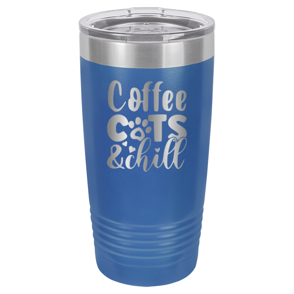 Coffee, Cats, And Chill - 20oz Polar Camel Tumbler - Royal Blue image