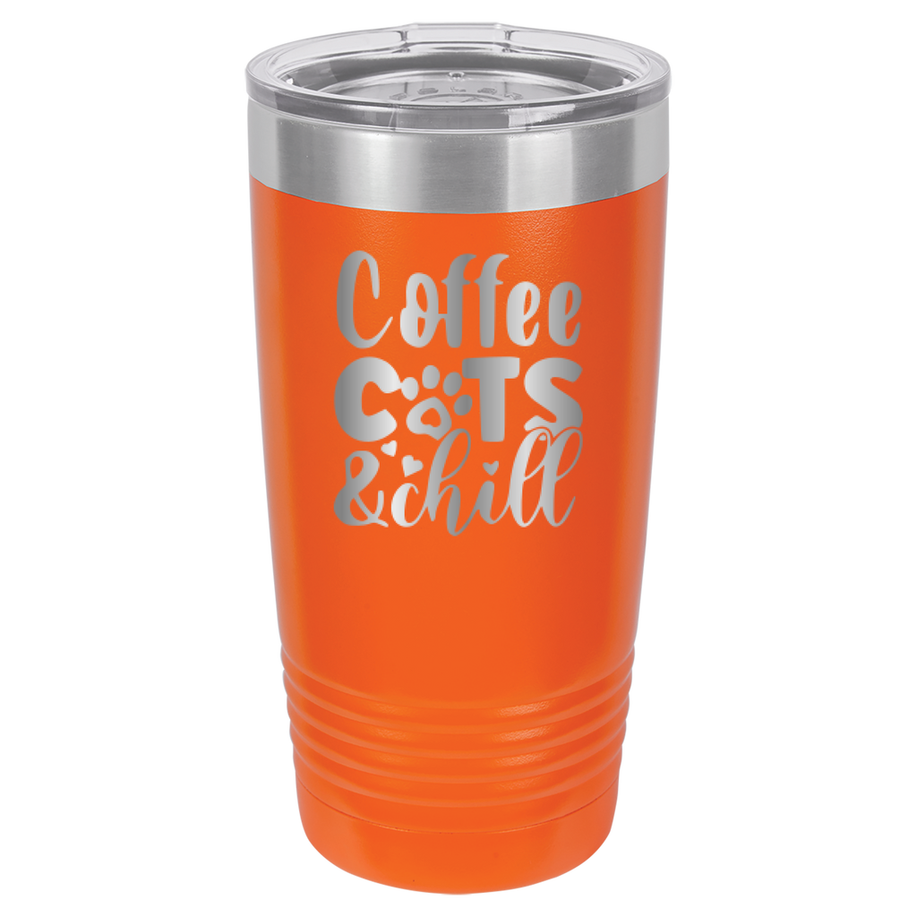 Coffee, Cats, And Chill - 20oz Polar Camel Tumbler - Orange image