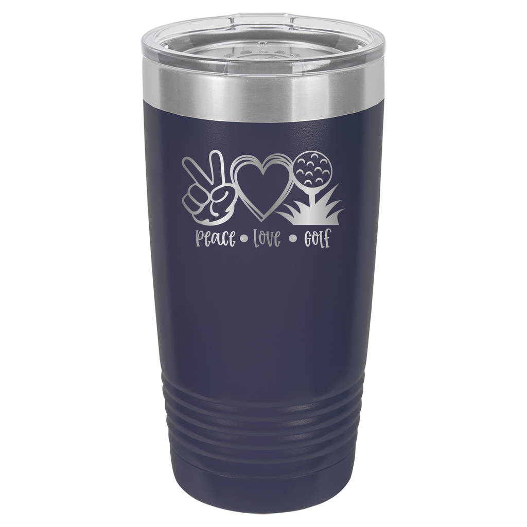 Peace, Love, Golf - 20oz Polar Camel Tumbler - Black image