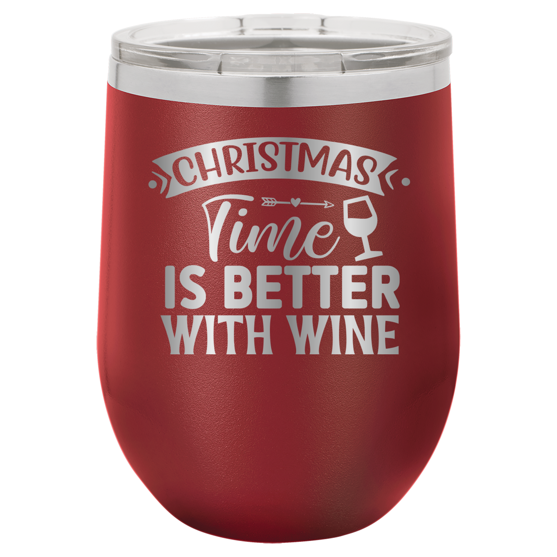Christmas Time Is Better With Wine - 12oz Polar Camel Wine Tumbler - Maroon image