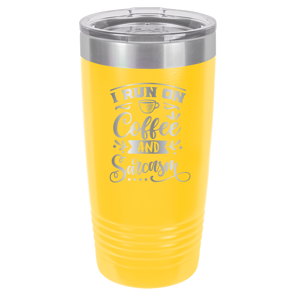 I Run On Coffee and Sarcasm - 20oz Polar Camel Tumbler - Yellow image