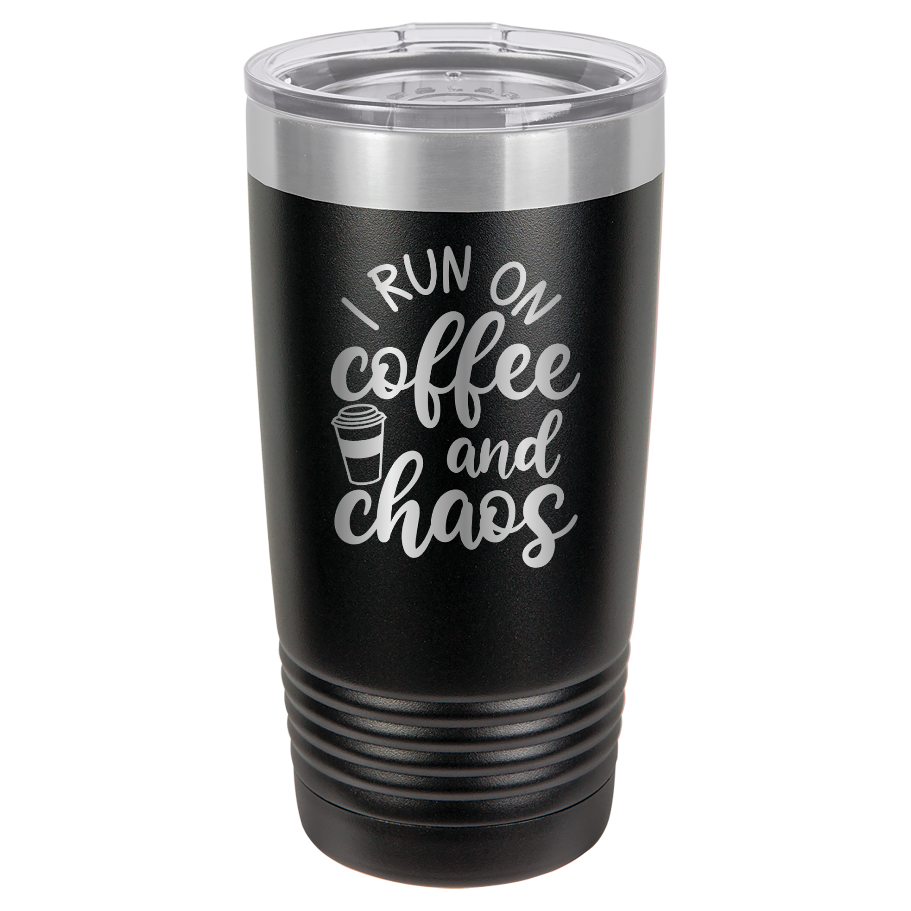 I Run on Coffee and Chaos - 20oz Polar Camel Tumbler - Black image