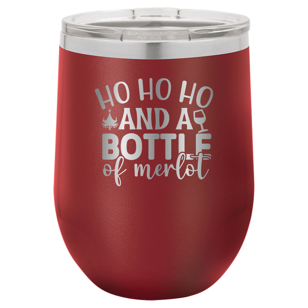 Ho Ho Ho And A Bottle of Merlot - 12oz Polar Camel Wine Tumbler image 0