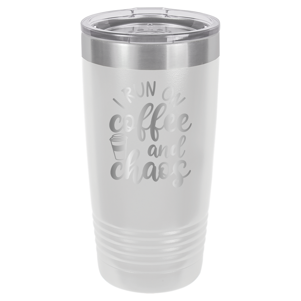 I Run on Coffee and Chaos - 20oz Polar Camel Tumbler - White image
