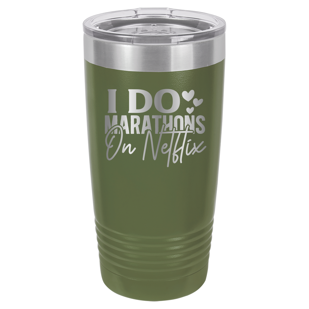 I Do Marathons On Netflix - 20oz Polar Camel Tumbler - Olive Green image