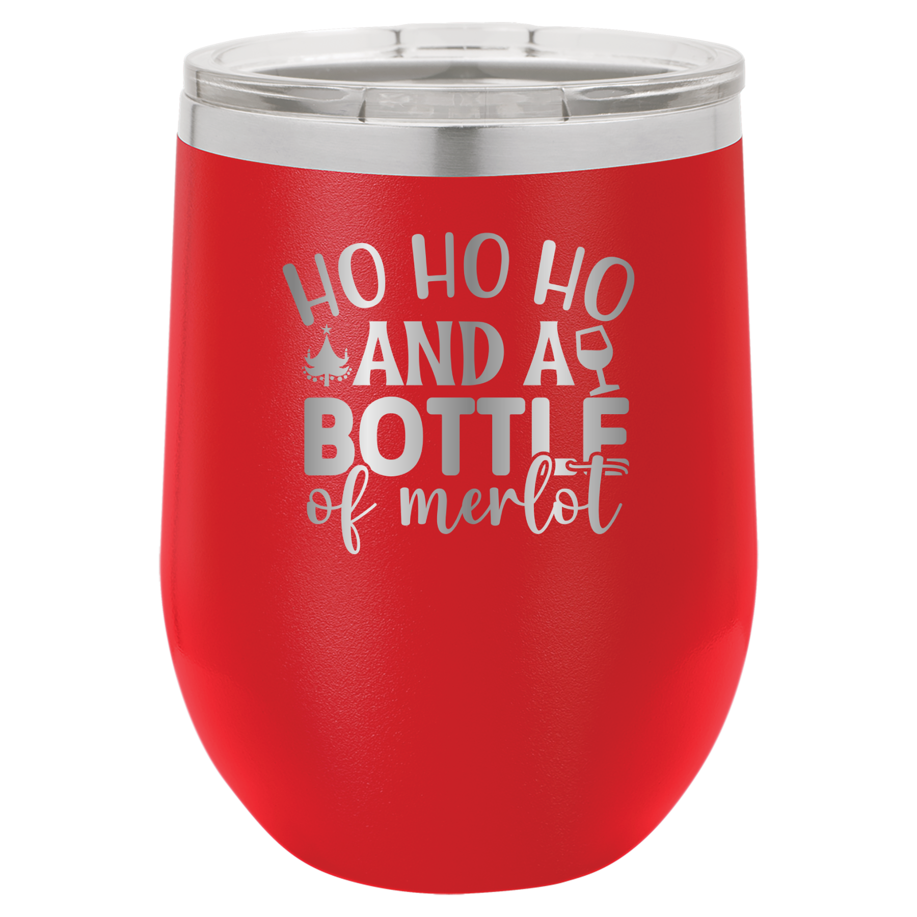 Ho Ho Ho And A Bottle of Merlot - 12oz Polar Camel Wine Tumbler - Red image