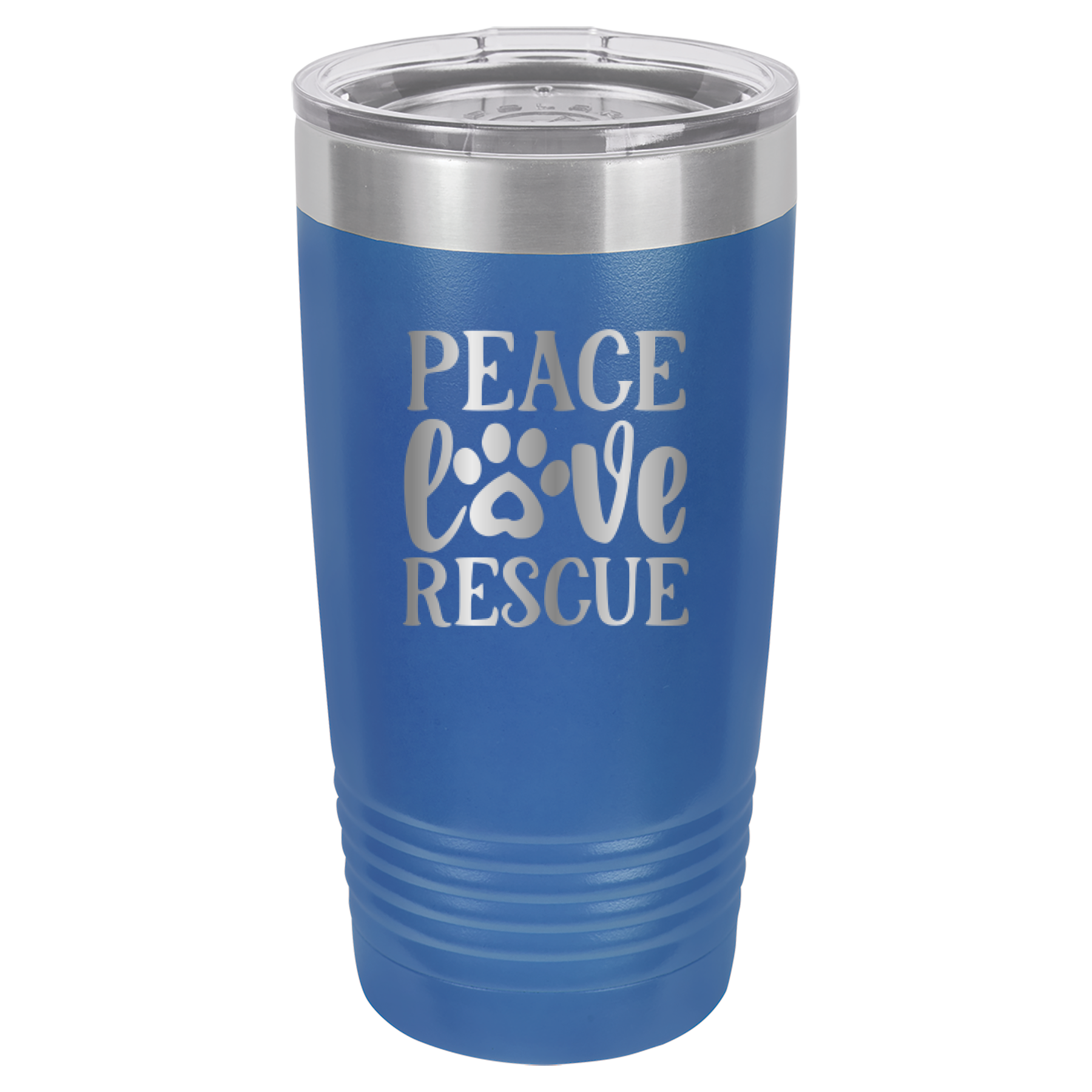Peace, Love, Rescue - 20oz Polar Camel Tumbler - Royal Blue image