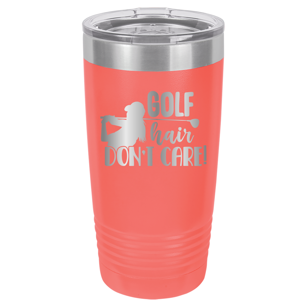 Golf Hair, Don't Care - 20oz Polar Camel Tumbler - Coral image