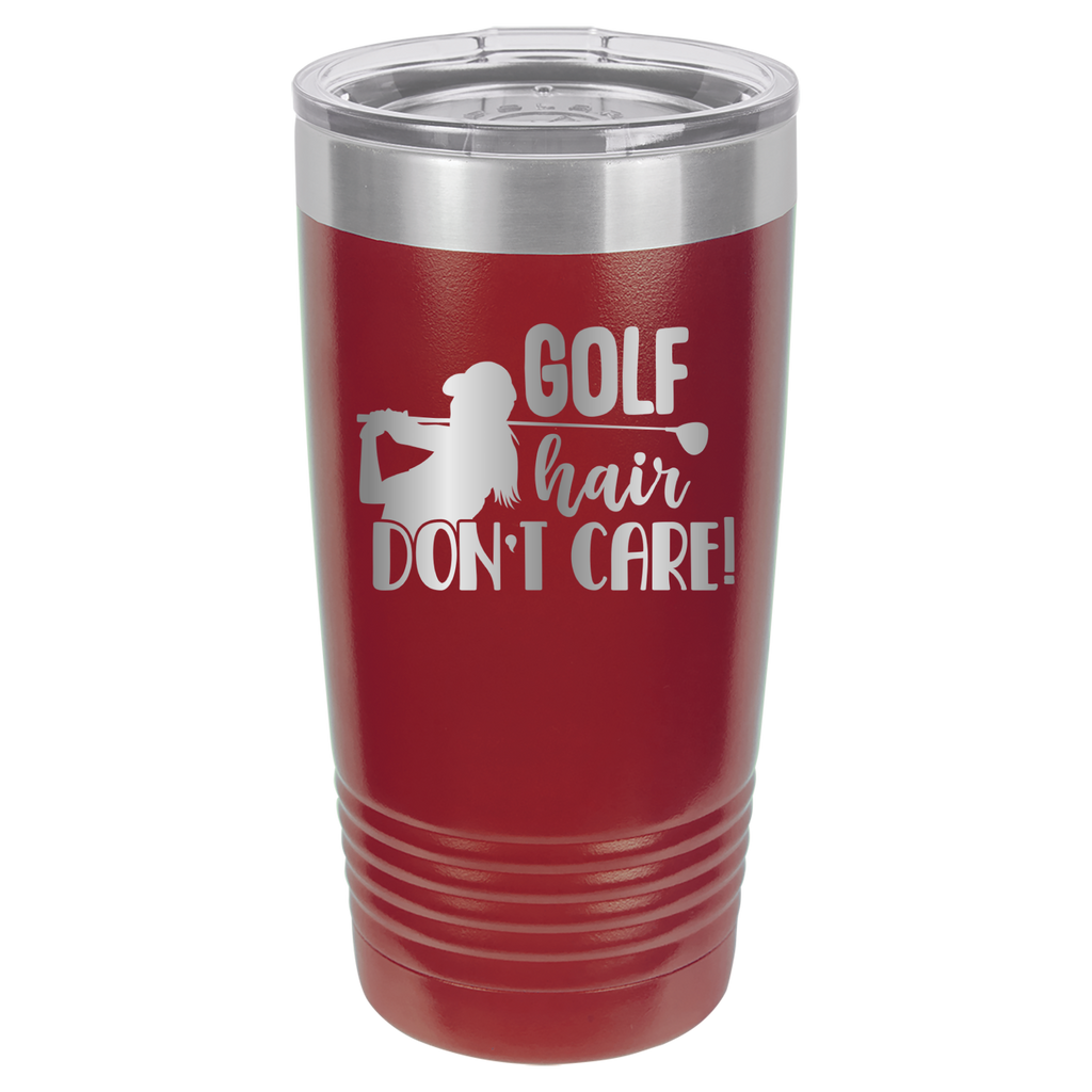 Golf Hair, Don't Care - 20oz Polar Camel Tumbler - Maroon image