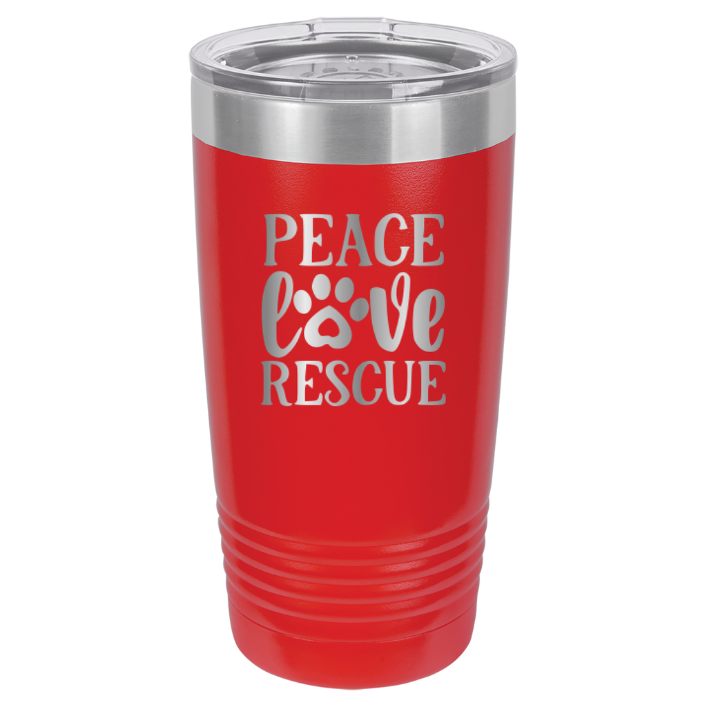 Peace, Love, Rescue - 20oz Polar Camel Tumbler - Red image