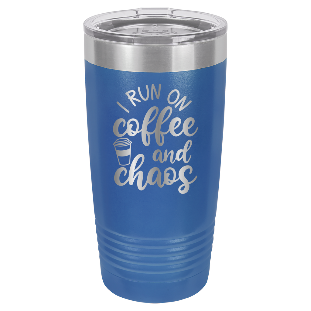 I Run on Coffee and Chaos - 20oz Polar Camel Tumbler - Royal Blue image