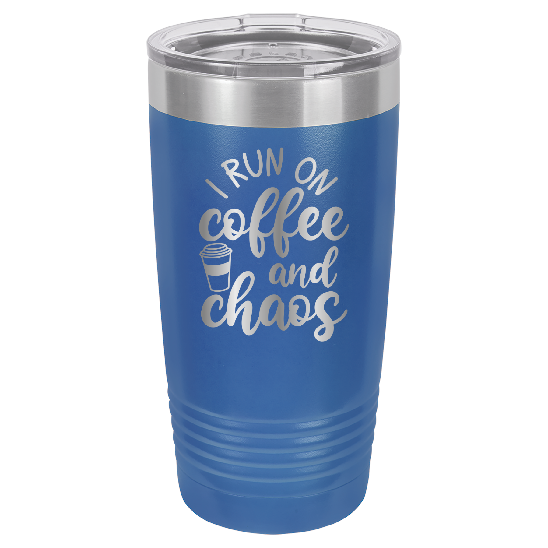 I Run on Coffee and Chaos - 20oz Polar Camel Tumbler - Royal Blue image