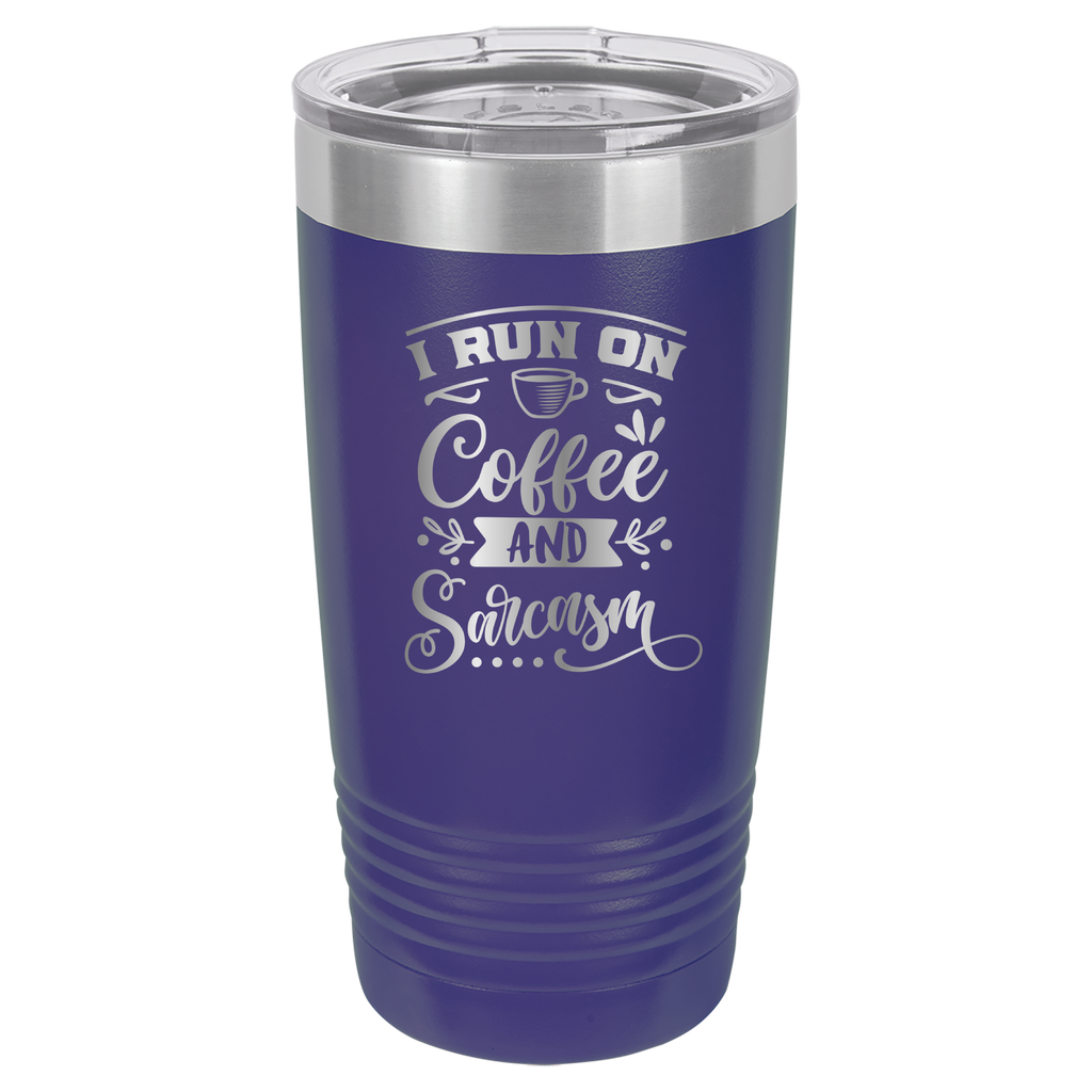 I Run On Coffee and Sarcasm - 20oz Polar Camel Tumbler - Purple image