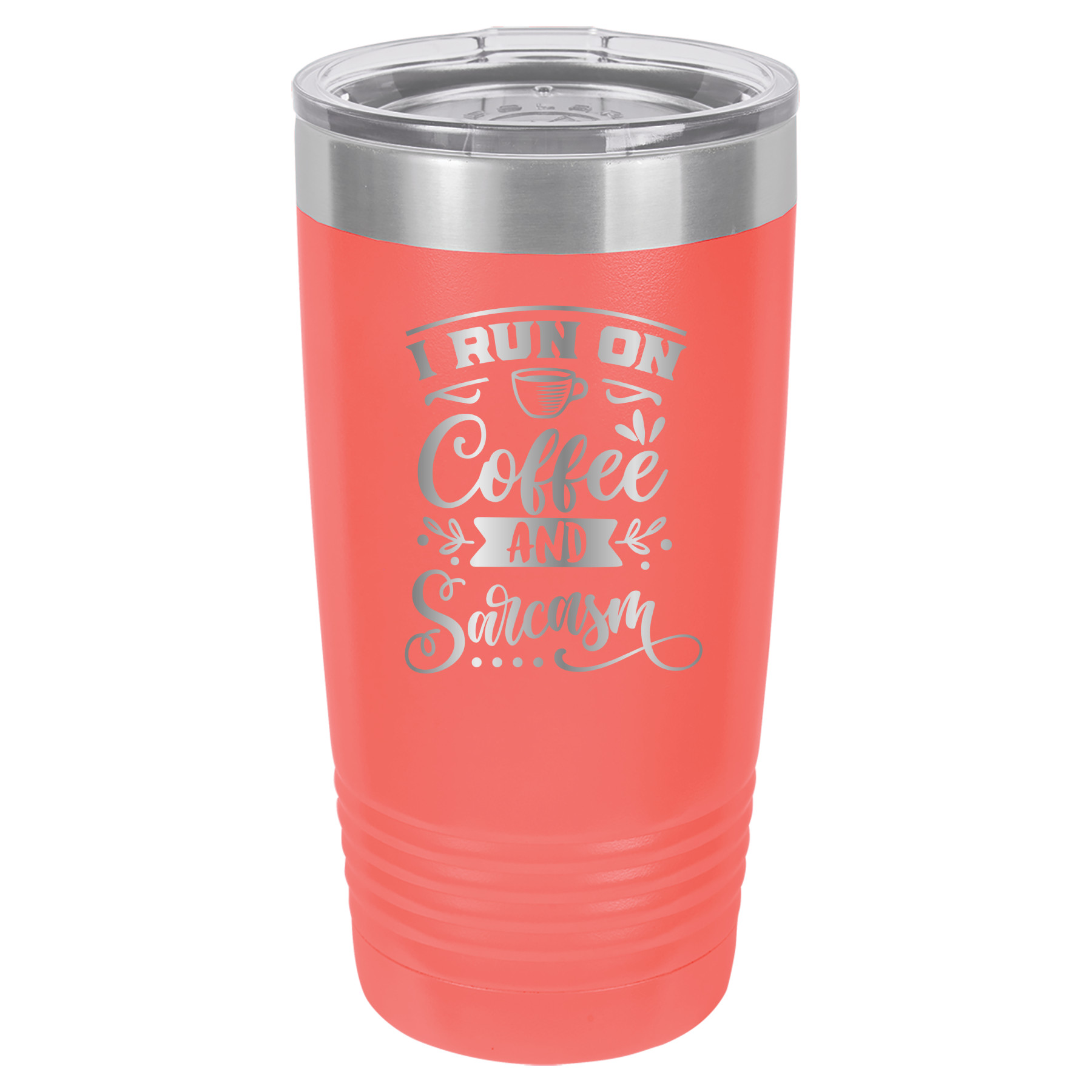 I Run On Coffee and Sarcasm - 20oz Polar Camel Tumbler - Coral image