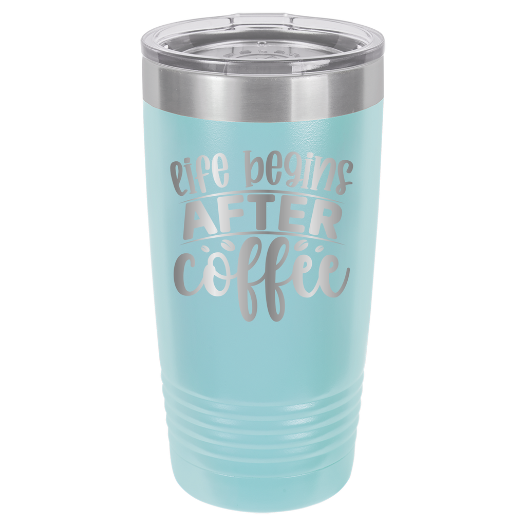 Life Begins After Coffee - 20oz Polar Camel Tumbler - Light Blue image