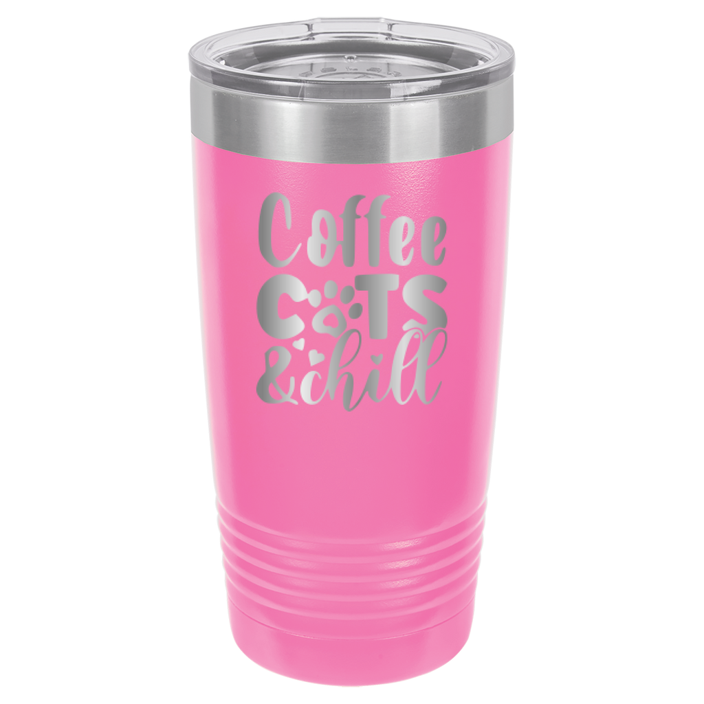 Coffee, Cats, And Chill - 20oz Polar Camel Tumbler - Pink image