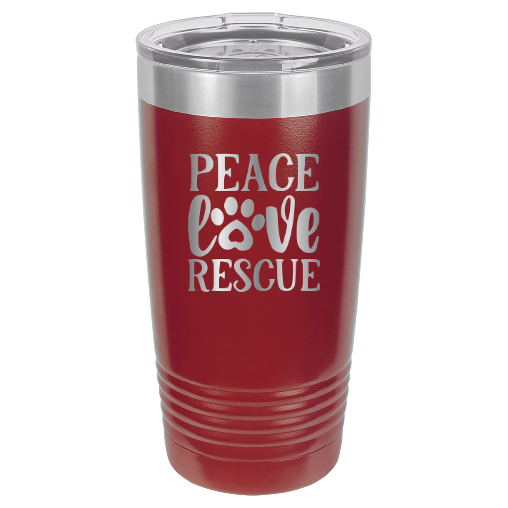 Peace, Love, Rescue - 20oz Polar Camel Tumbler - Maroon image